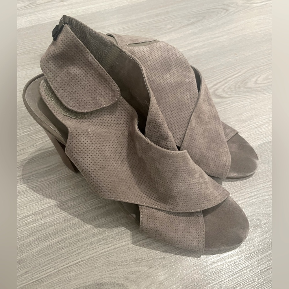 Rudsak Suede Leather Sandals - Taupe Chunky Heel - Picture 7 of 8